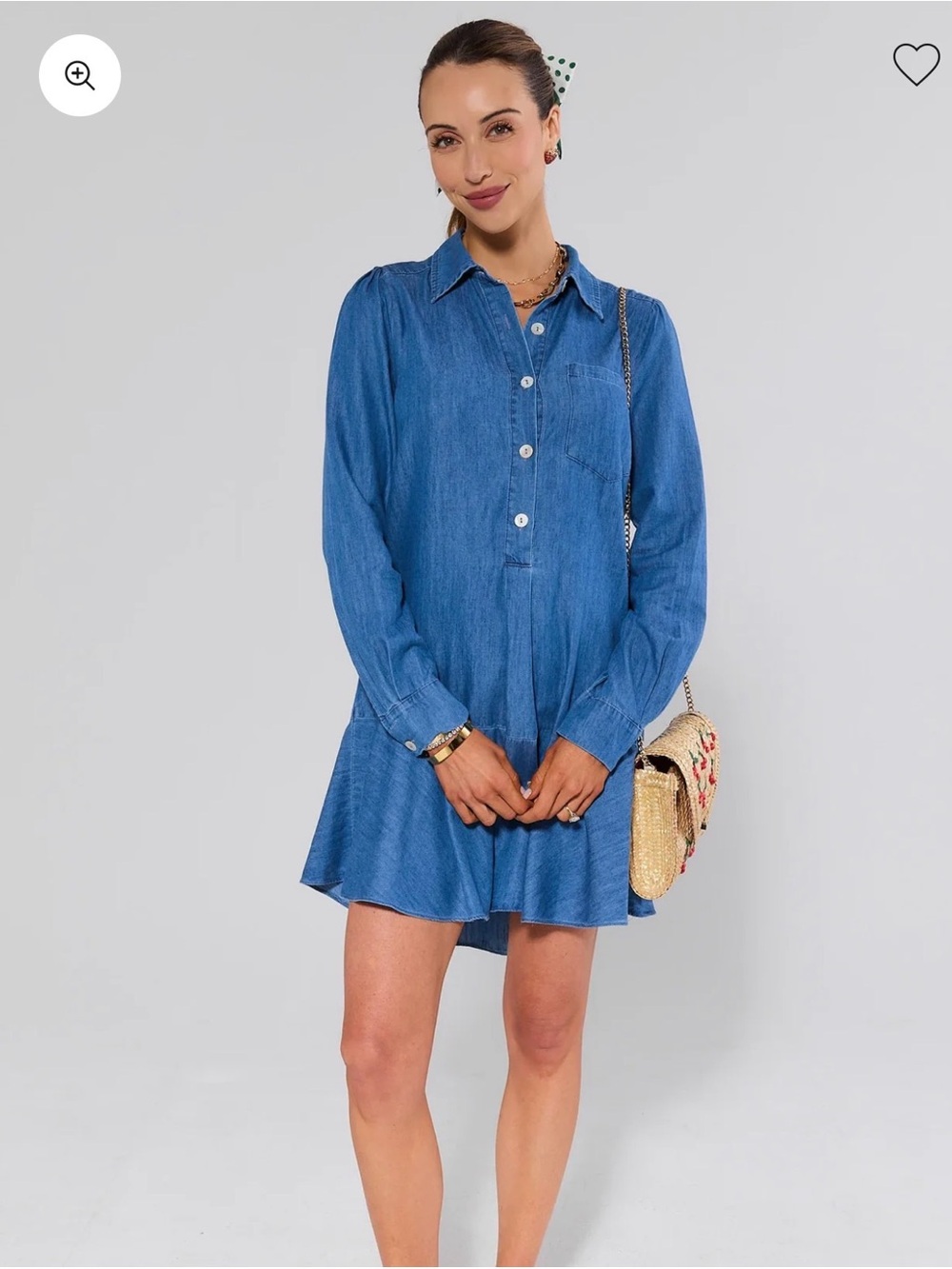 Casual Blue Denim Mini Shirt Dress
